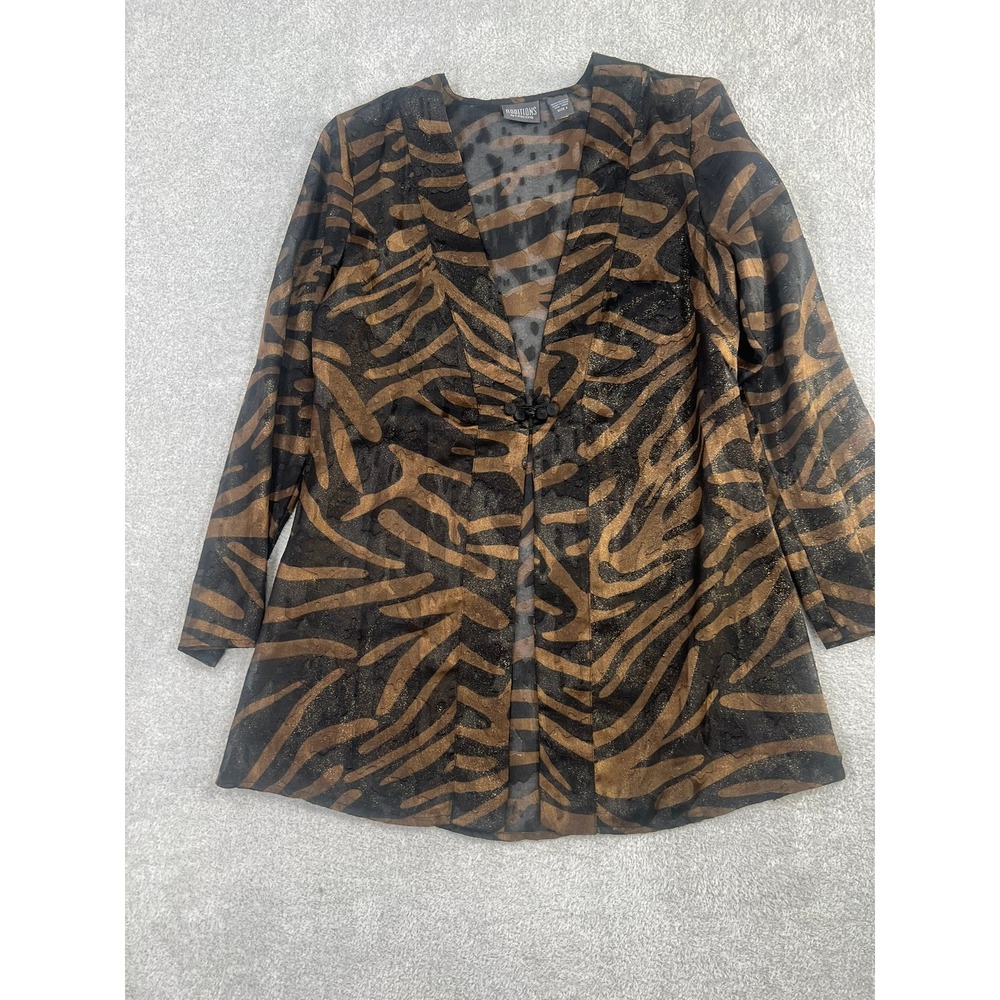 Additions by Chicos Womens Size 1 Gold‎ Metallic Zebra Print Sheer Topper Jacket - Picture 2 of 9